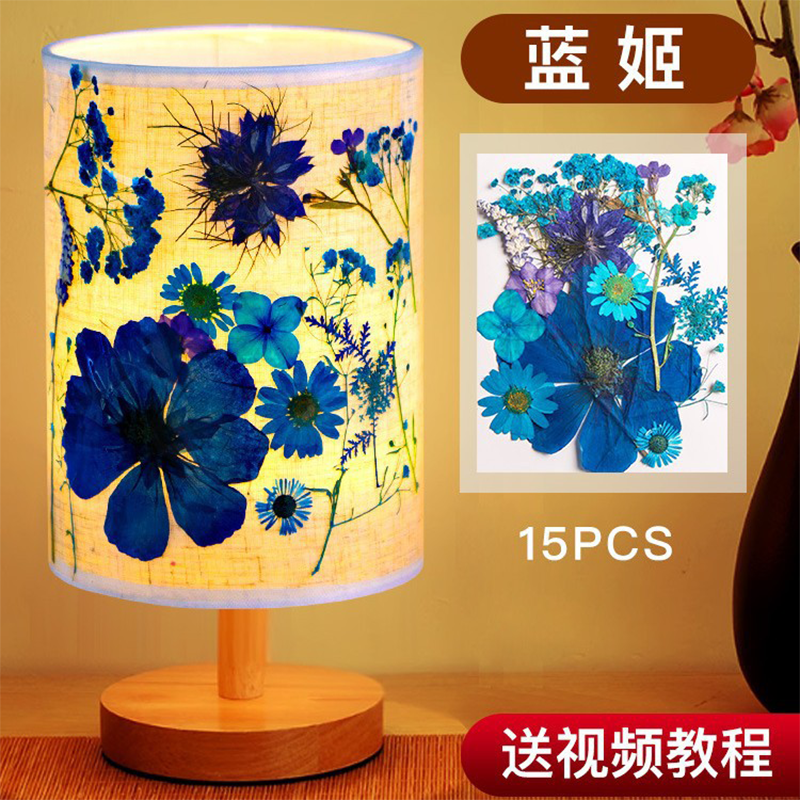 iChoice diy干花手工压花台灯创意植物花草氛围灯 母亲节生日活动礼【豪华蓝姬】压花灯+全套工具材料包