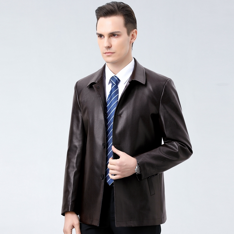 免费试穿掉皮包换海宁真皮皮衣男软绵羊皮中年男士休闲大码外套爸爸装中老年皮夹克品牌外套男商务 180/96 咖啡色单皮