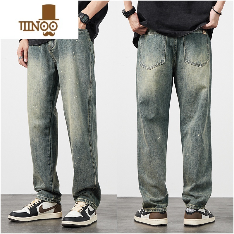 YANXU水洗牛仔裤男士夏季宽松直筒窄版阔腿裤子男生潮牌复古高街长裤子高清大图