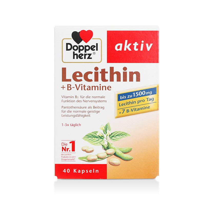 原装进口德国双心Doppel herz大豆卵磷脂胶囊 +B族维生素 40粒/盒 膳食营养补充剂