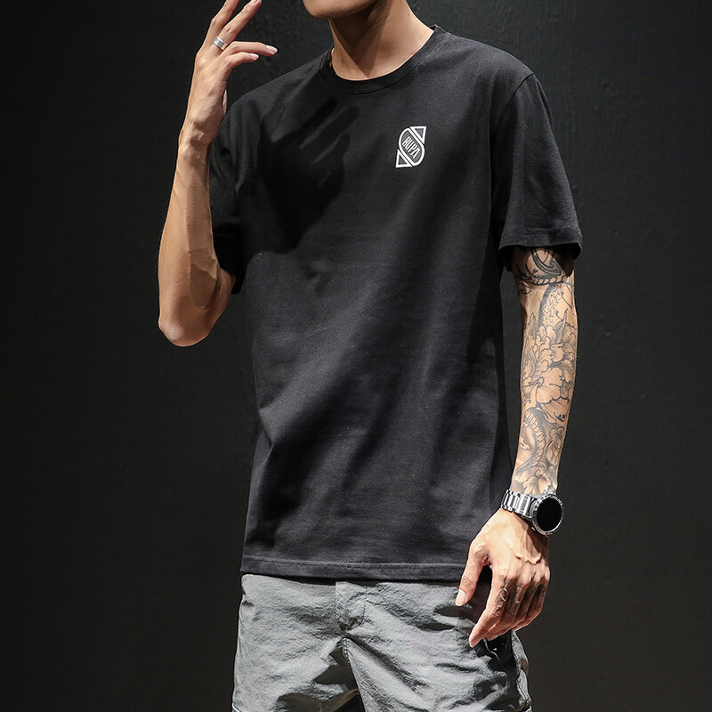 男士短袖2018打底衫个性印花男装潮流宽松夏季半袖上衣服