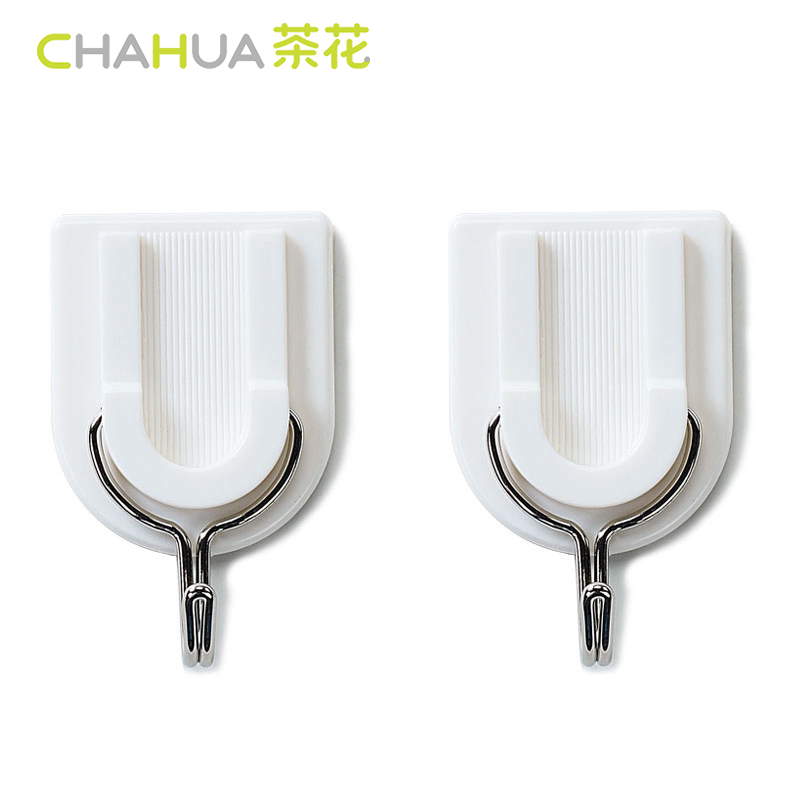 茶花(CHAHUA)挂钩正品方圆五金U型挂钩可爱创意强力粘胶承重粘钩门后钩厨房挂钩(一组2个)