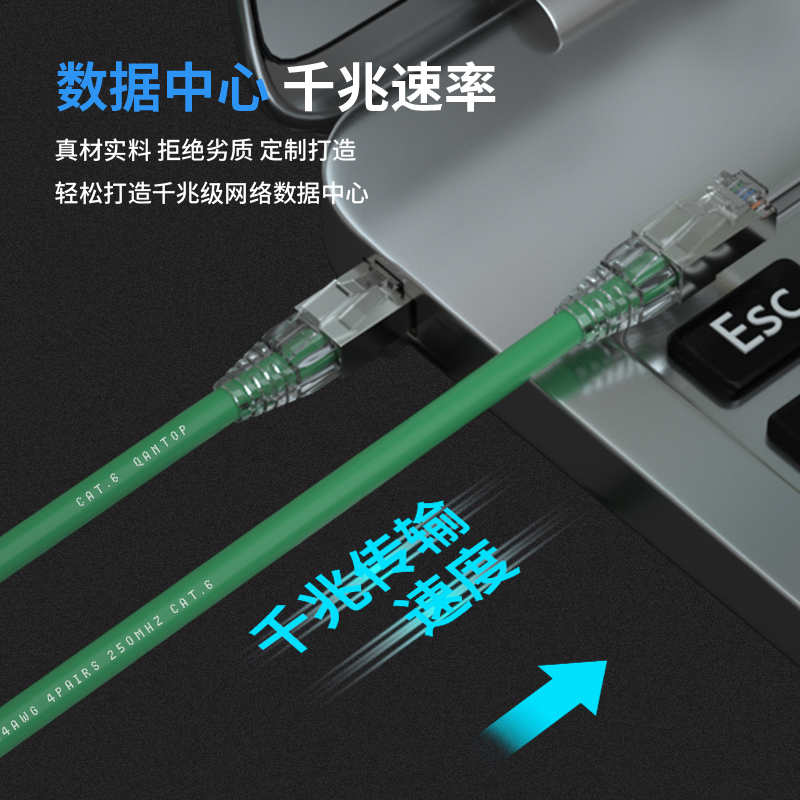 千天(QANTOP)CAT6网线工程家用宽带监控电脑跳线无氧铜芯双绞六类千兆高速成品网线数据机箱布线系统非屏蔽可定制绿色