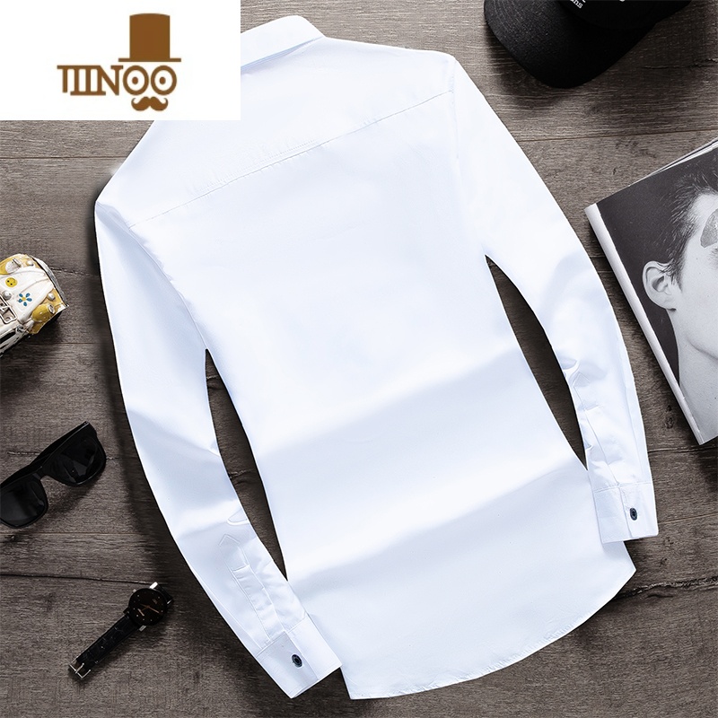 YANXU冬季白色长袖衬衫男士韩版修身衬衣潮牌保暖痞帅男生打底寸衫U男高清大图