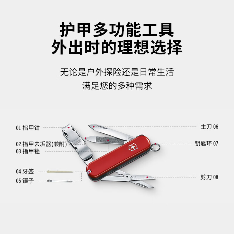 维氏(VICTORINOX)瑞士军刀都市猎人15项多功能水果刀折叠刀白色1.3713.7高清大图