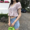 短袖短款碎花T恤女夏季韩版修身露脐半袖性感露背泡泡袖上衣ins潮