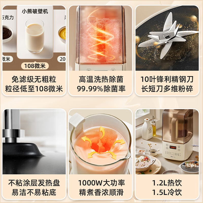 小熊破壁料理机PBJ-F01G1触控预约9刀头五谷料理多功能家庭神器高清大图