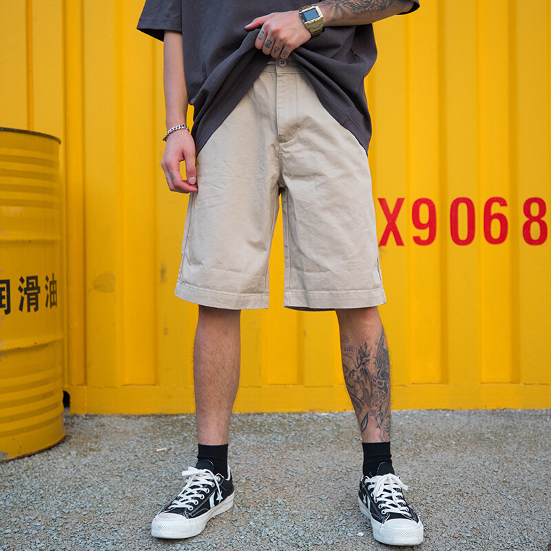 夏季街头日系潮流复古男工装短裤织带可拆卸宽松直筒五分休闲裤子