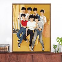 新年装饰数字油画时代少年团tnt明星手工油彩画填挂件画 严浩翔 F175时代少年团 40*50无框亚麻布