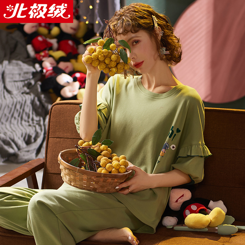 北极绒(Bejirog)新款新品睡衣女夏季薄款短袖纯棉两件套装夏天家居服
