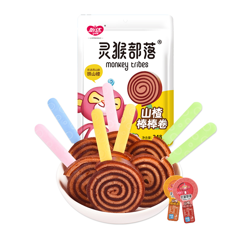 怡达 灵猴部落果丹皮山楂棒棒卷248g 创意蜜饯零食