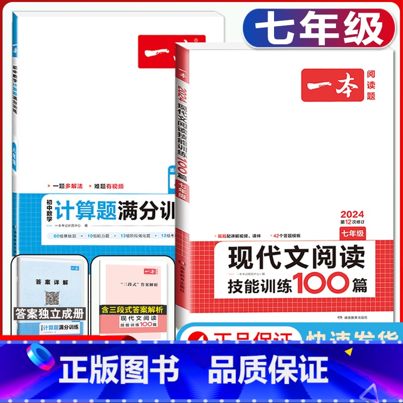 国一 语文现代文阅读+数学计算题 初中通用 [正版]2024版国一八年级九年级中考语文现代文阅读技能训练100篇人教版初