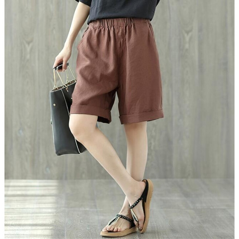 五分裤女夏棉麻中裤休闲裤棉麻5分短裤女夏宽松直筒裤子热裤大码