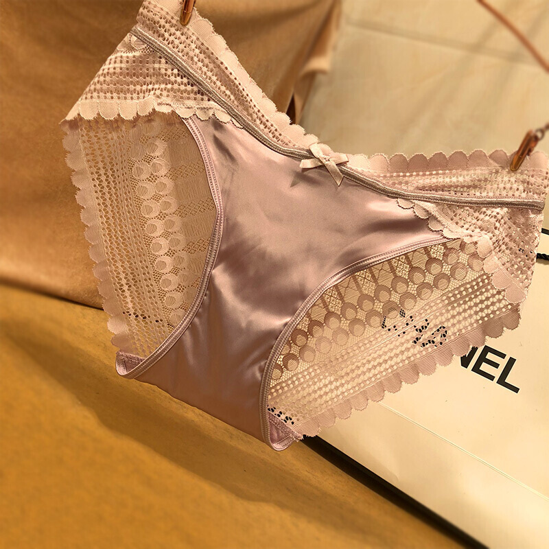 波迷娜bomina大码胖妹妹内裤法式蕾丝内裤女无痕包臀色丁缎面舒适三角