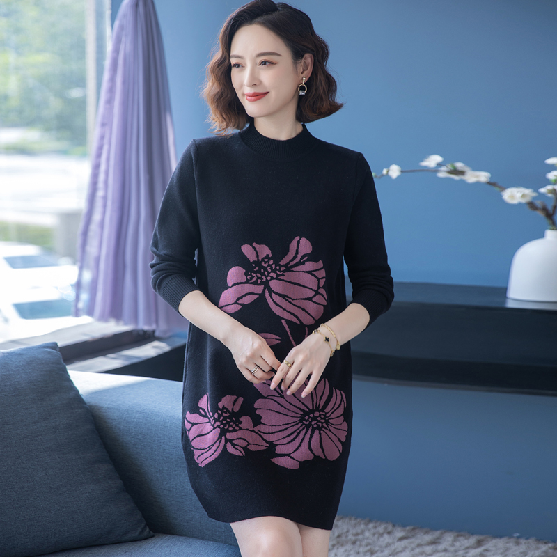 2024春秋装新款专柜品牌羊绒衫女大码羊毛衫女山羊绒衫中长款连衣裙套头毛衣女系带修身显瘦针织衫打底衫女大码女装
