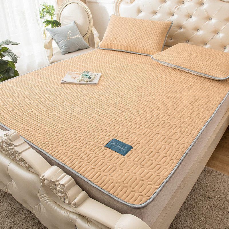 家柏饰(CORATED)乳胶凉席三件套冰丝凉席可水洗可折叠1.8m床夏天软席子1.5米 海纳浅黄 1.5m（5英尺）床