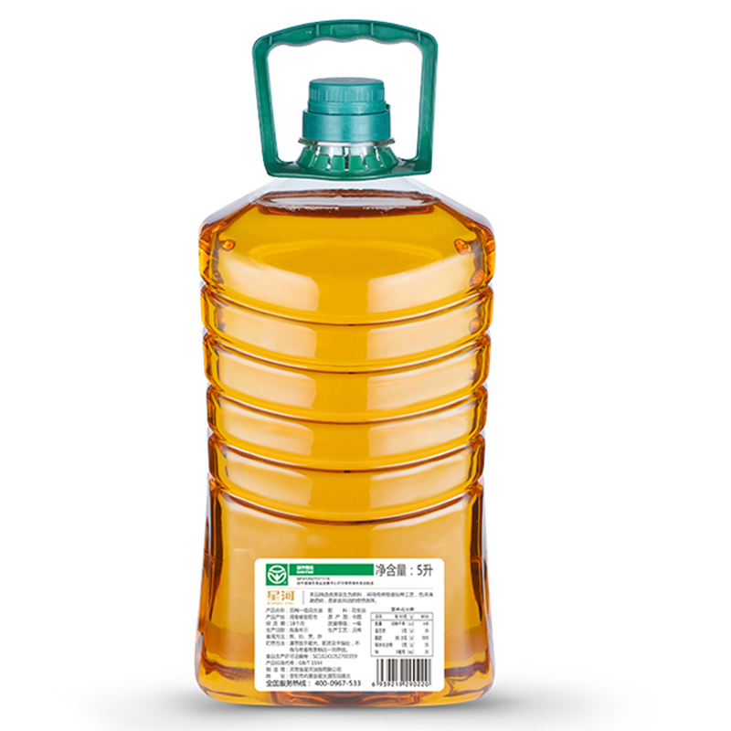 星河 头道鲜榨食用油 绿色食品 物理压榨一级浓香花生油5L/桶