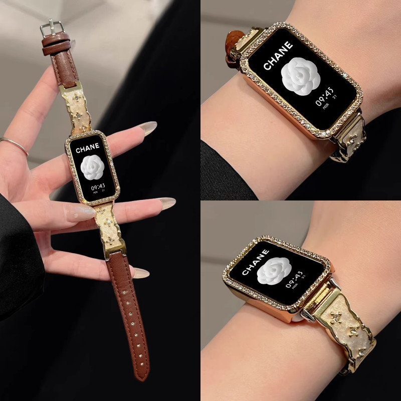 适用华为手环10表带9高级感8秋冬金属拼皮腕带智能运动通用荣耀手环9/10代NFC版6pro高级感保护壳男女生3139y