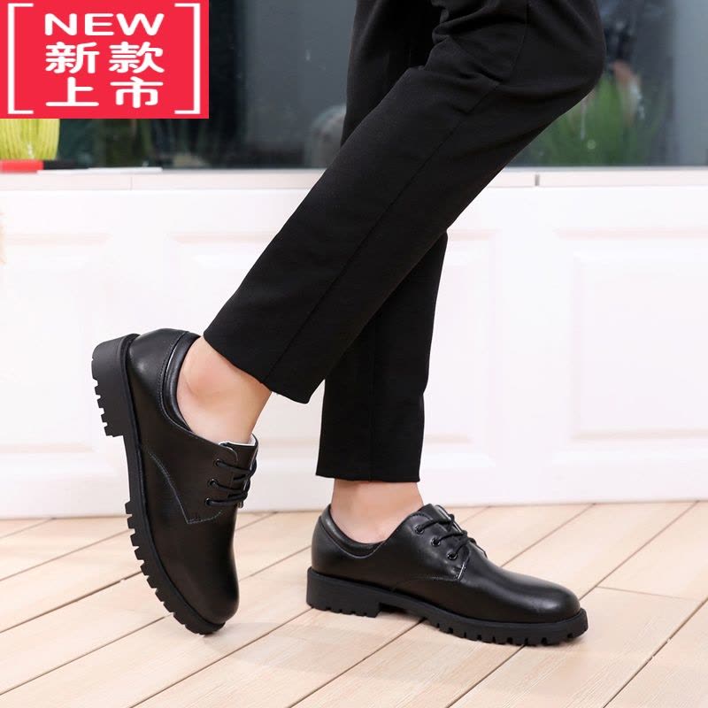 可莉允儿童皮鞋黑色成人中大学生男士男孩青年学校休闲大码绑鞋带鞋运动休闲鞋图片