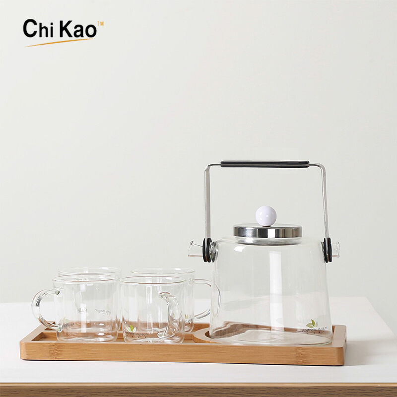 奇高 耐热透明玻璃煮茶壶简约时尚奶茶店水果花茶壶耐热防爆