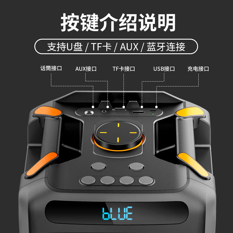 纽曼蓝牙音箱A2A2单喇叭 双咪版LED氛围灯户外蓝牙音箱广场舞音响家用低音炮大功率6.5英寸喇叭兼容多设备高清大图