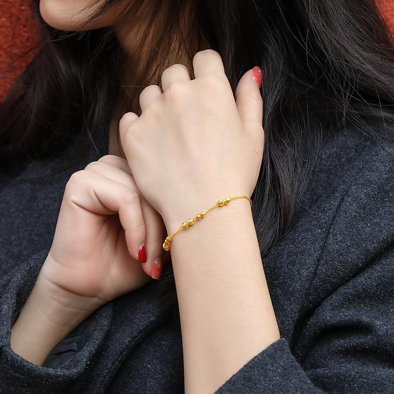 梦金园黄金手链经典圆珠手饰可调节女款黄金饰品首饰