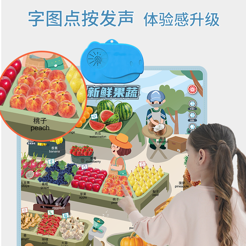 乐乐鱼宝宝4张组合蓝色恐龙逻辑挂图(人物+交通+果蔬+动物)