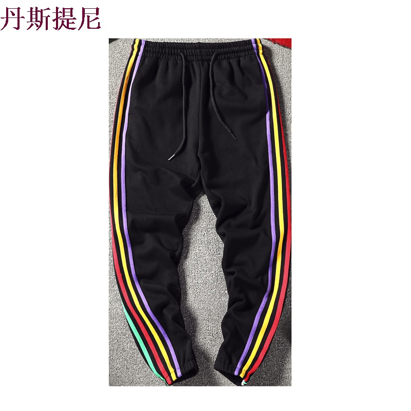 ins超火的裤子男韩版潮流男士九分裤百搭休闲宽松条纹运动哈伦裤