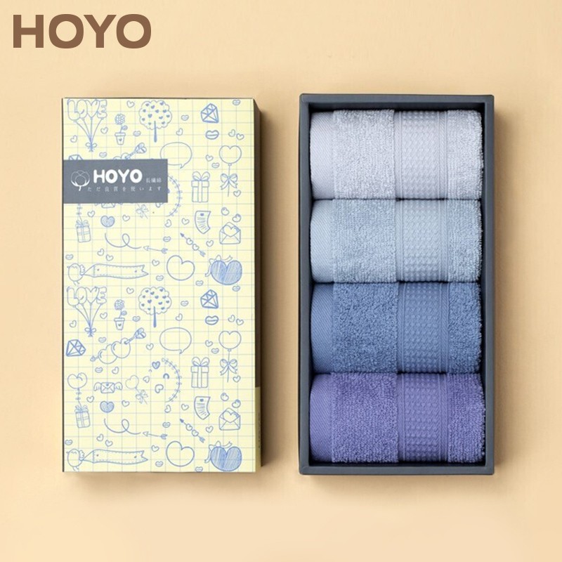 HOYO 和畅方巾童趣套盒4条装 儿童大号毛巾家用纯棉洗脸吸水灰蓝系列 7152 jh高清大图