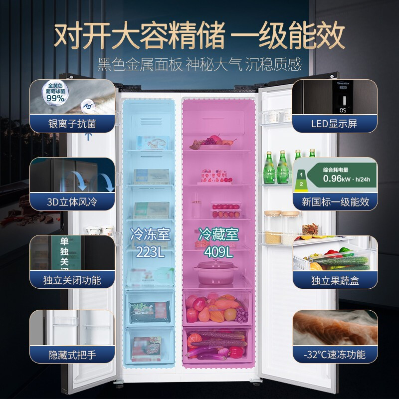 松下(Panasonic)NR-EW63MPA-B 632升 对开门变频风冷无霜 金属面板 黑色展示柜高清大图