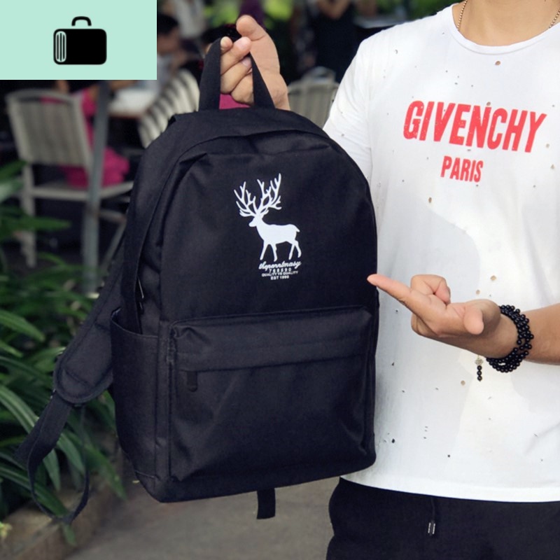 韩版帆布背包初中高中大学生书包男时尚潮流青少年双肩旅行电脑包NEW LAKE 小鹿黑色