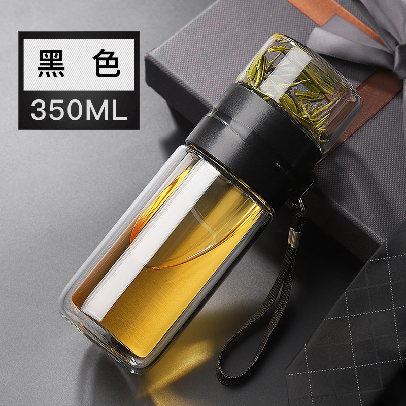 家柏饰(CORATED)双层玻璃杯便携男过滤茶水分离泡茶杯车载水杯女个性创意潮流杯子 木纹色-350ML高清大图