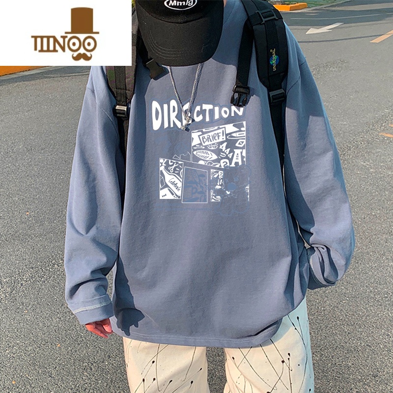 YANXU青少年男生长袖t恤男潮流初中高中学生上衣服薄款大码 XL125140斤可穿 灰蓝