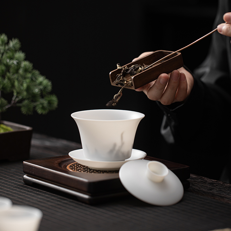 苏氏陶瓷(SUSHI CERAMICS)功夫茶具素烧冰种白瓷薄胎羊脂玉厚润如玉高冰款套组