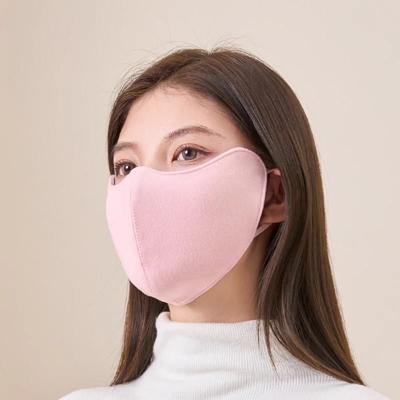 澳绒保暖口罩秋冬女高颜值东北骑行滑雪防寒风透气防晒面罩男 粉色线条款