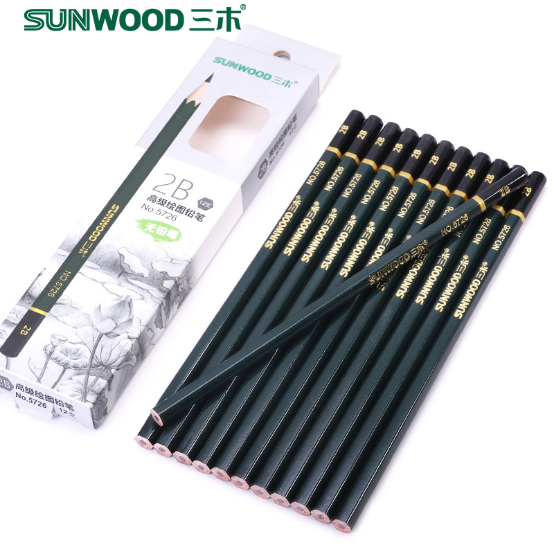 三木(SUNWOOD)原木铅笔美术书写专用品学生儿童安全2b考试原木素描铅笔12支/盒