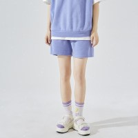 唐狮0早春新款运动休闲时尚套装女宽松减龄V领背心短裤两件套Q M 短裤雪青色