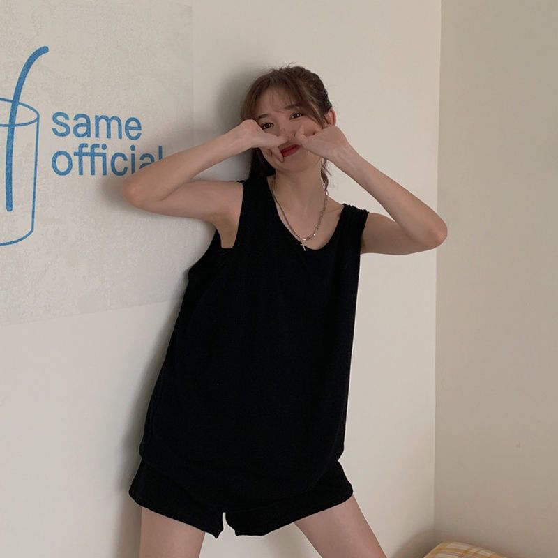 吊带背心女夏内搭长款无袖T恤外穿潮港风宽松bf风中长款打底上衣 白色打底 XL 适合120-135斤