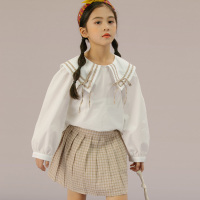 班蒂纳女童学院风短裙套装新款洋气儿童长袖格子裙两件套jk女孩春秋BY008