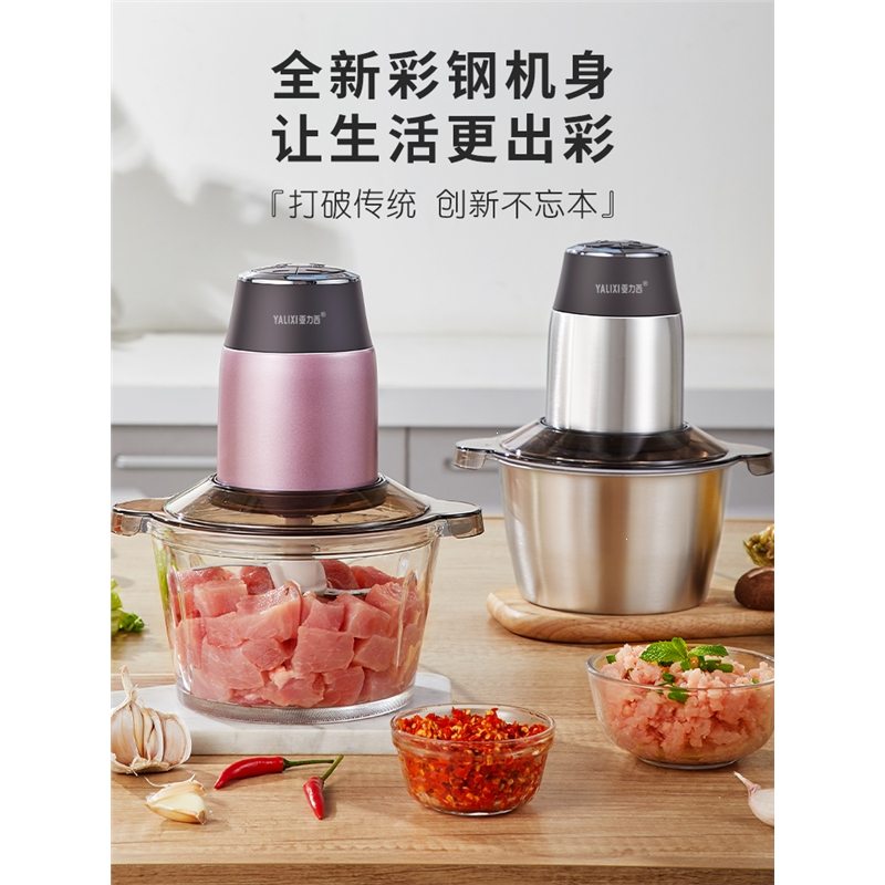 绞肉机家用电动不锈钢多功能搅拌料理机辣椒打馅碎菜搅蒜泥器小型_家用巨划算双档调速加厚玻璃杯1套刀