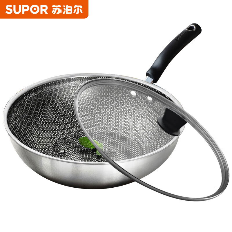 苏泊尔(SUPOR)30cm燃气电磁炉通用锅具蜂窝复合钢炒锅VC30JAC01