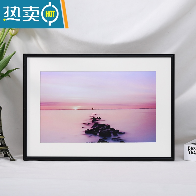 敬平简约窄边铝合金相框挂墙a3画框装裱8k4开A2海报外框定制拼图框架 006圆面黑色 A4证书【内框21X29.7cm