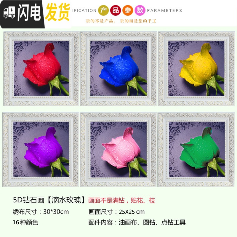 三维工匠新款5D钻石十字绣2019点钻石画玫瑰客厅满钻小幅钻石绣简 [满钻蓝色]30X30厘米(送工具)无相框加钻30高清大图