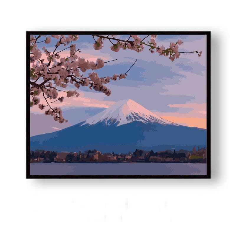 diy数字油画风景花卉日本富士山樱花手绘涂色客厅大幅装饰油彩画