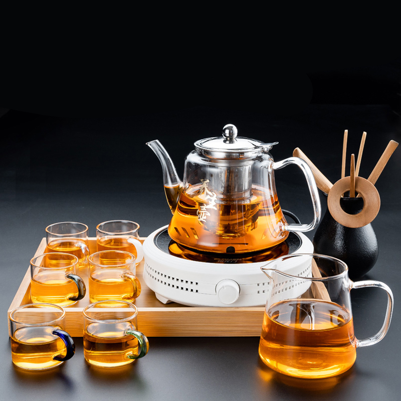 家用小型耐热玻璃花茶泡茶壶蒸茶炉电磁烧水茶具电陶炉节节高升黑色