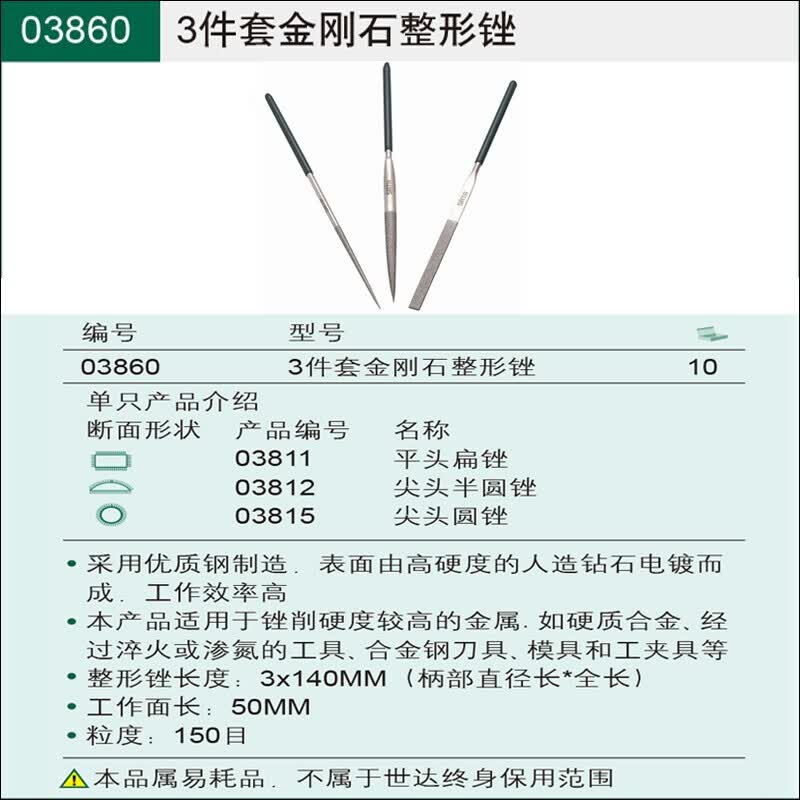 世达03860金刚石整形锉3件套3*140mm(套)高清大图