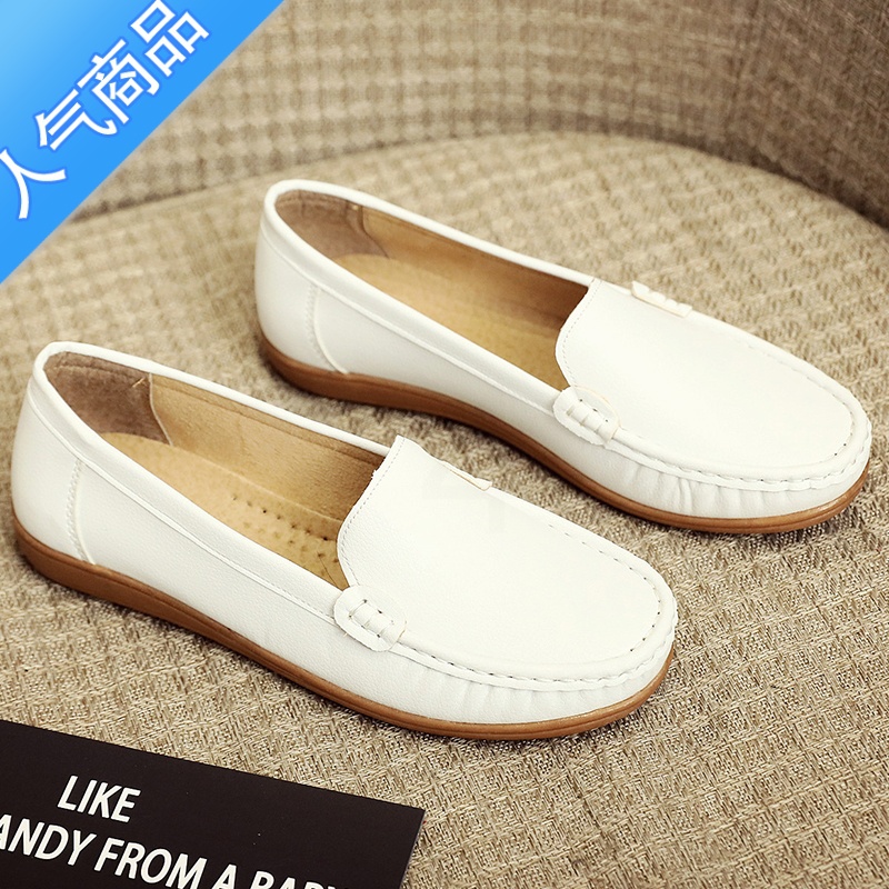 SUNTEK平底单鞋护士鞋女透气妈妈鞋大码皮鞋小白鞋防滑豆豆鞋牛筋工作鞋高清大图