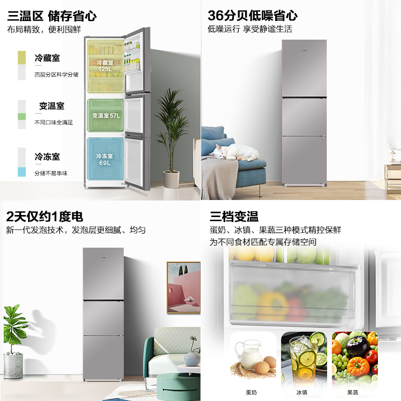 海尔(Haier)统帅三门冰箱 一级能效 全金属机身 中门宽幅变温 每天不到1度电 BCD-251WGLC3E7S9高清大图
