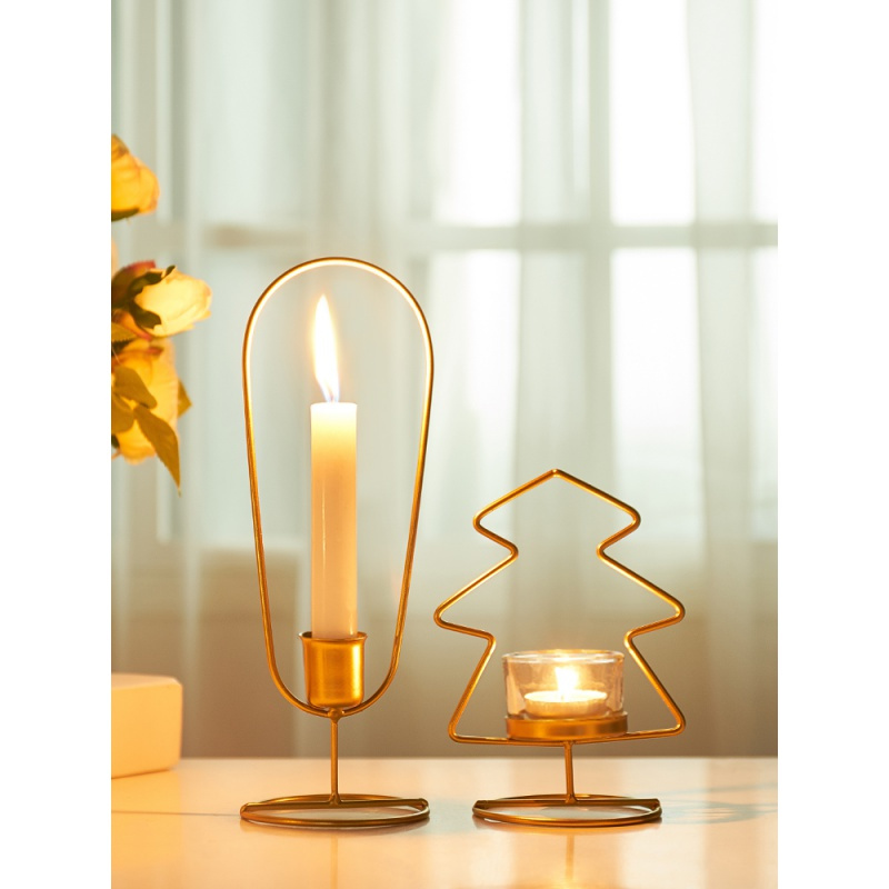 北欧创意实用餐厅餐桌铁艺烛台摆件ins风烛光晚餐道具浪漫蜡烛架椭圆