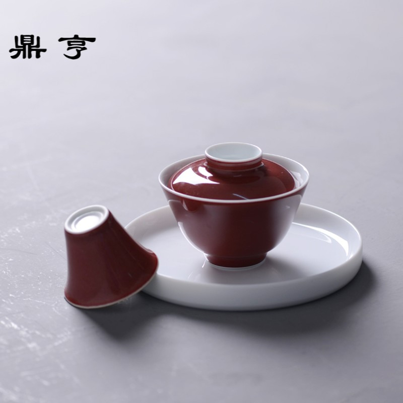 鼎亨霁青 霁红 盖碗 陶瓷 全手工 景德镇 茶杯 茶碗 泡茶碗 干泡